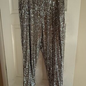 Silver Sequin Pants Joggers